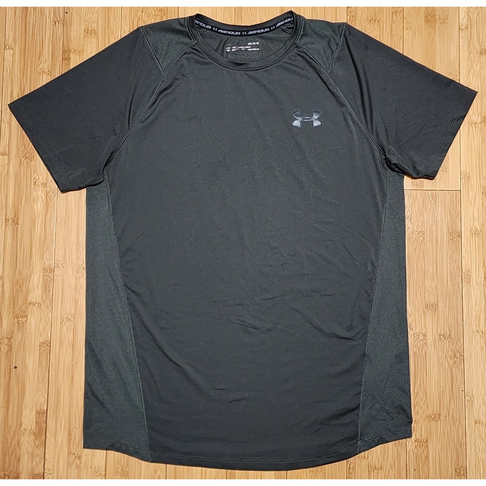 Under Armour Gym Shirt Mens L Green HeatGear Loose Fit Short Sleeve Gym Workout
